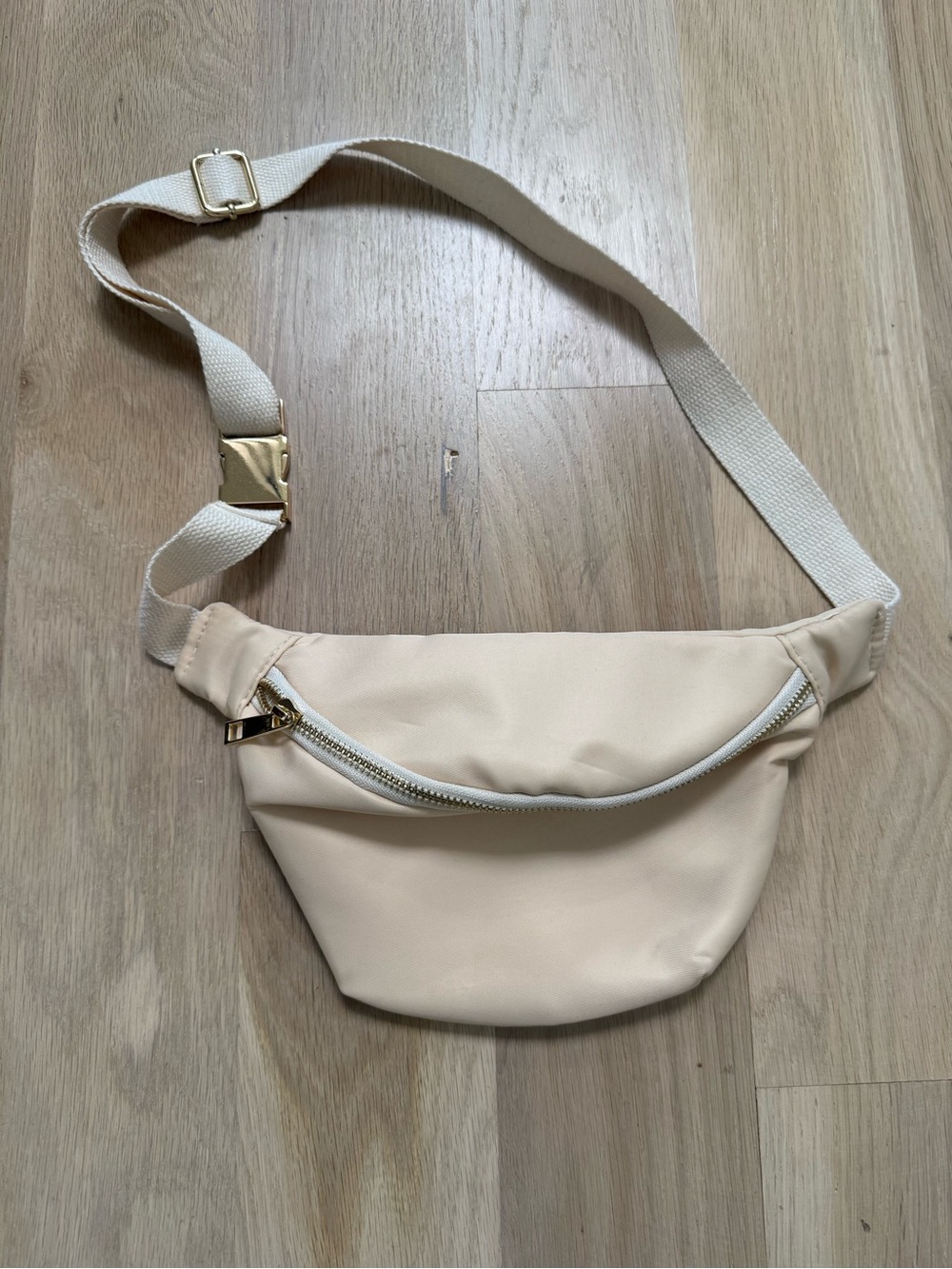 Pink Lily - Cream Crossbody Belt Bag with Gold Accents